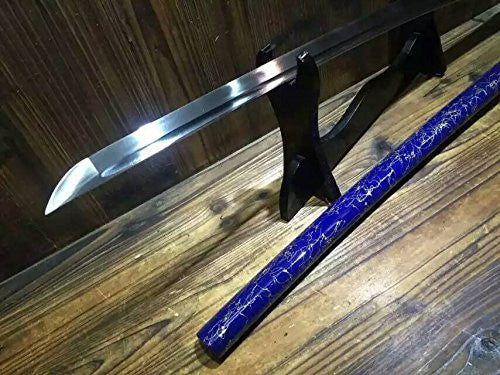 Japanese sword Katana/High carbon steel blade/Blue wood scabbard/Brass fittings