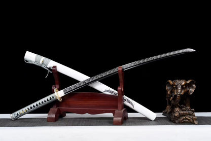 Samurai Sword,Hand Forged High Carbon Steel Blades,White Scabbard