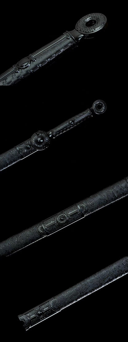 Black han jian,Forged Hollow Blade with Alloy Fittings and PU Scabbard