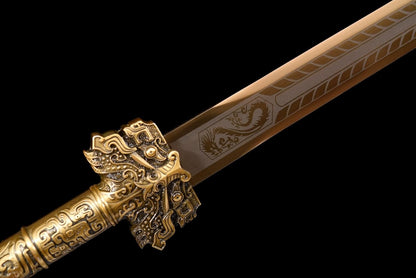 Gold Laser-Engraved Han Jian – Hand-Forged Chinese Sword