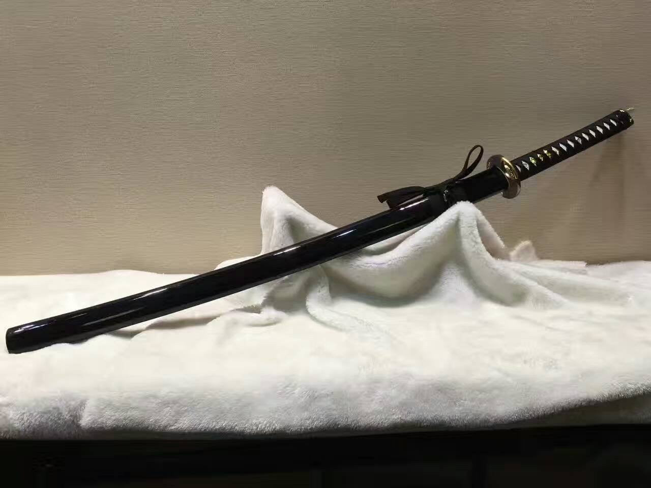 Samurai sword,katana(Medium carbon steel,Alloy fitted,Black paint scabbard)Full tang,Length 39"