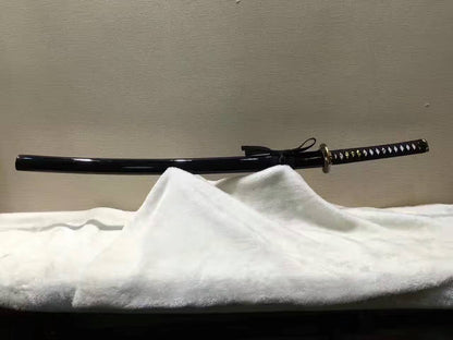 Samurai sword,katana(Medium carbon steel,Alloy fitted,Black paint scabbard)Full tang,Length 39"