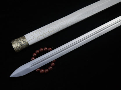 Han jian/Medium carbon steel blade/White scabbard/Alloy fittings/Length 39"