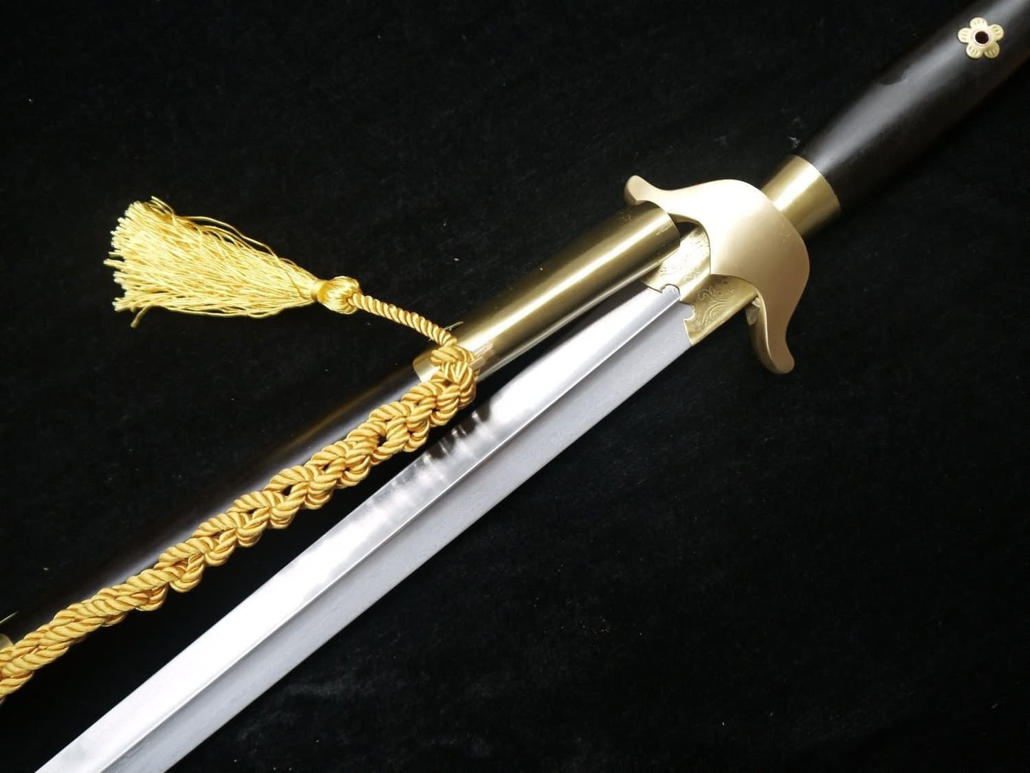 Chinese Tai Chi sword Pattern steel blade,Brass,Black wood scabbard