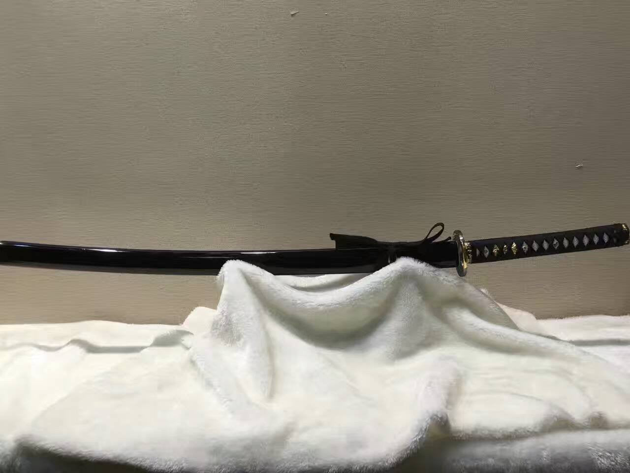 Samurai sword,katana(Medium carbon steel,Alloy fitted,Black paint scabbard)Full tang,Length 39"