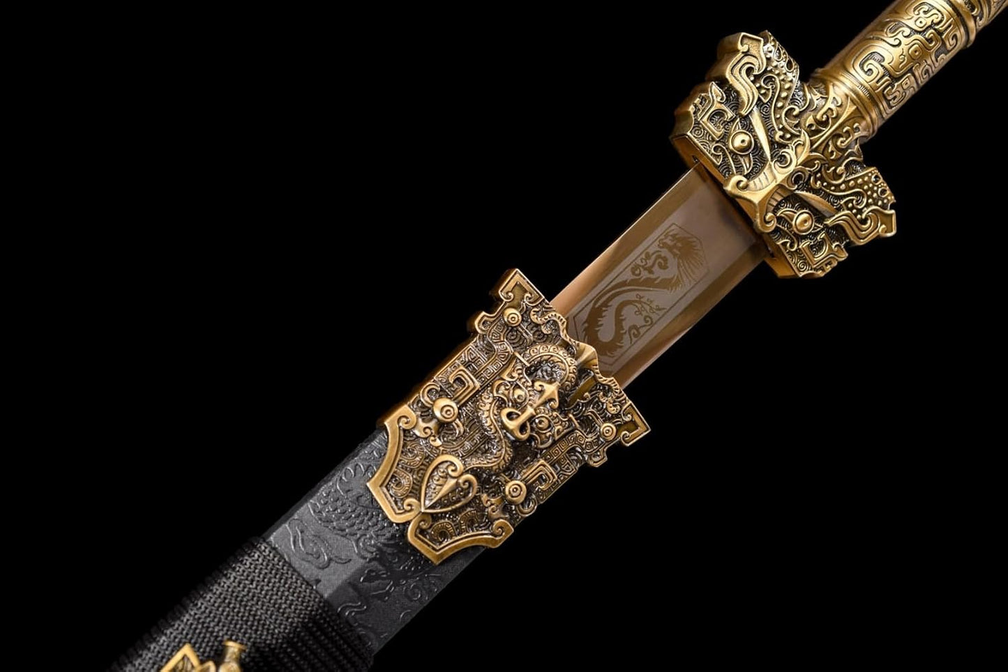 Gold Laser-Engraved Han Jian – Hand-Forged Chinese Sword