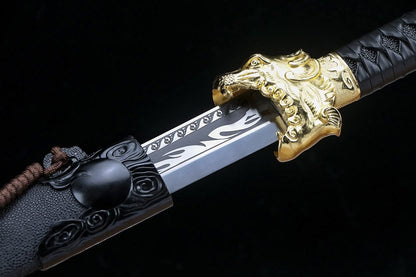 Qing dao,Sword Real,Fully Handmade High Carbon Steel Etch Blade,Alloy Fittings