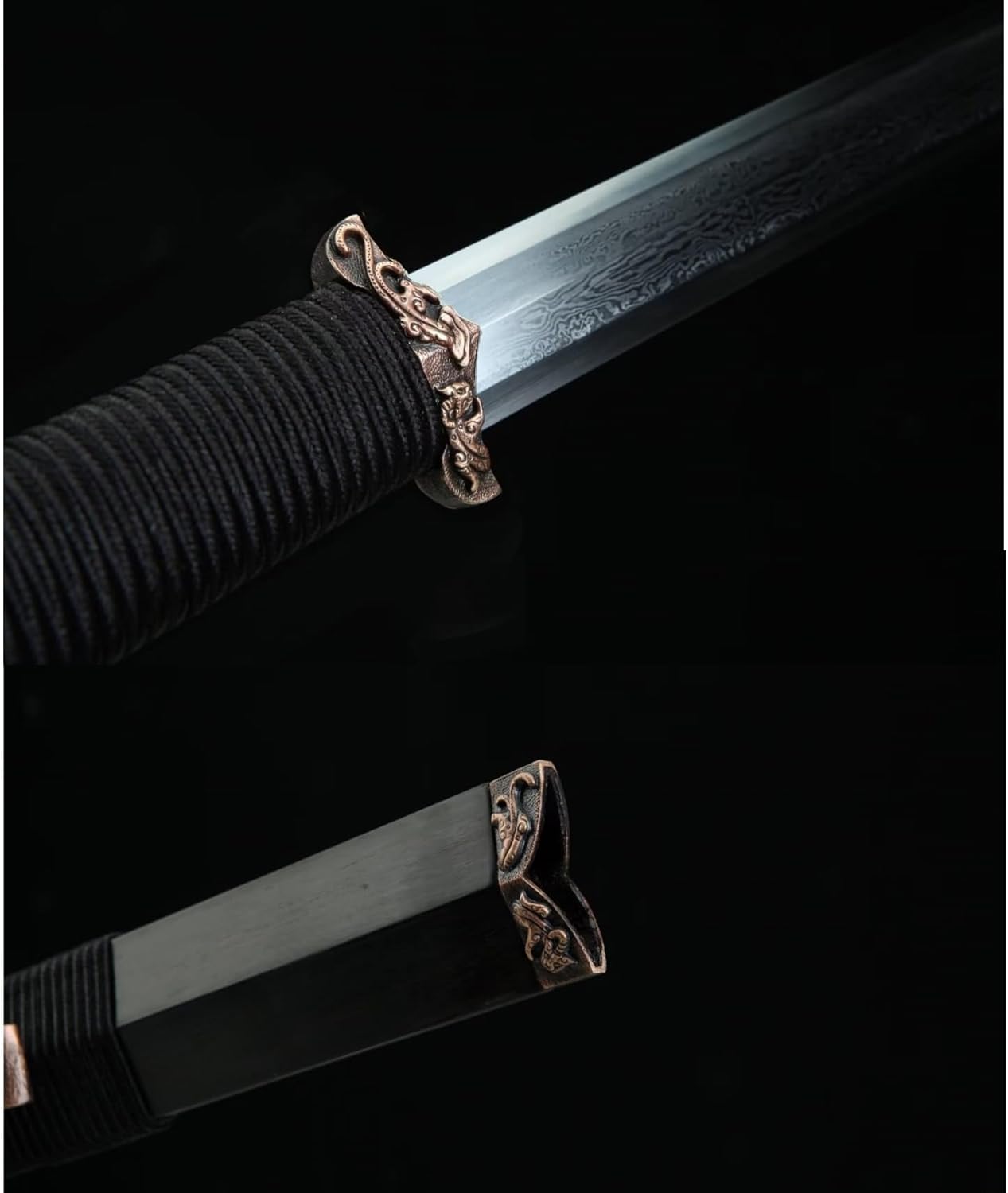 Folded Damascus Steel Han Jian – Copper Fittings