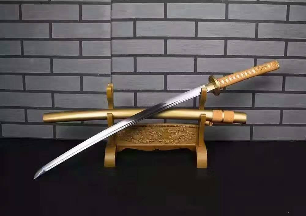 Samurai sword/Katana uchigatana/High carbon steel blade/Golden yellow scabbard/Full tang/Length 39"