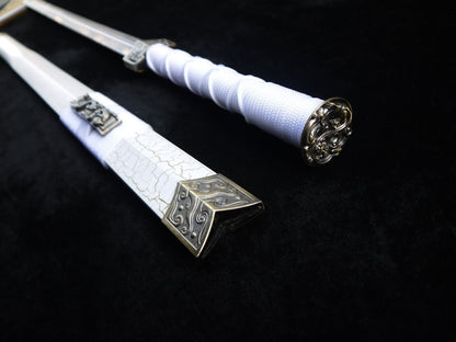 Han jian/Medium carbon steel blade/White scabbard/Alloy fittings/Length 39"