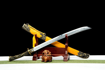 Qing dao Dynasty Army Sabre,Forged Blade with Alloy Fittings and Yellow Scabbard