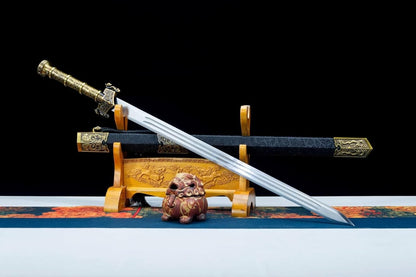 Authentic Han Jian Sword with High Carbon Steel Blade - Alloy Fittings