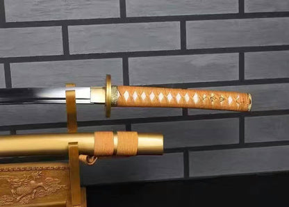 Samurai sword/Katana uchigatana/High carbon steel blade/Golden yellow scabbard/Full tang/Length 39"