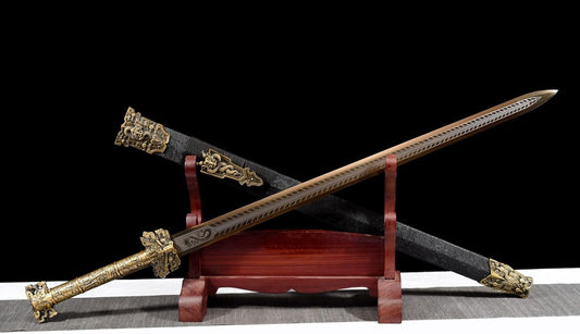 Gold Laser-Engraved Han Jian – Hand-Forged Chinese Sword