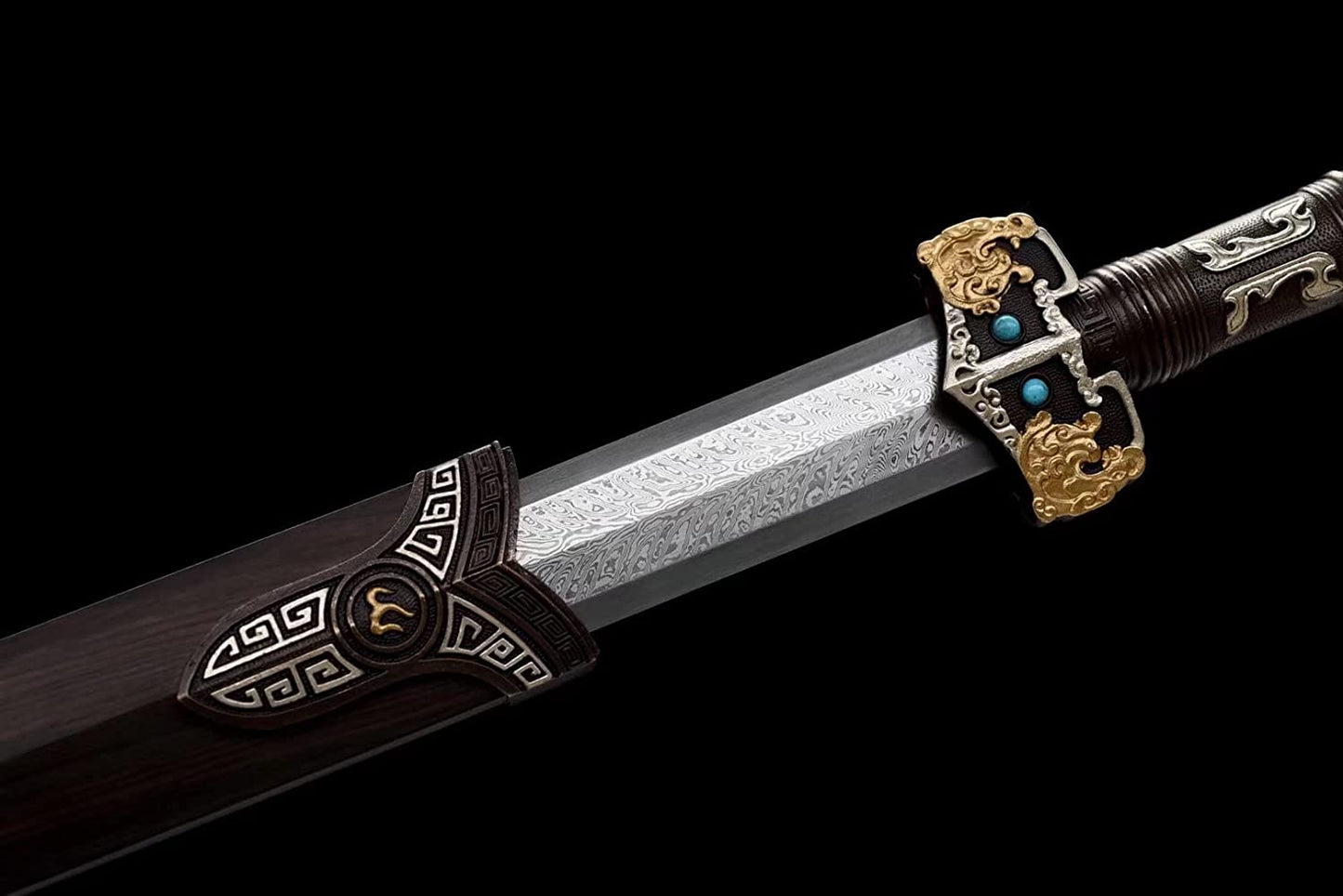 Han jian Sword,Hand Forged Damascus Blade,Ebony,Brass Fittings