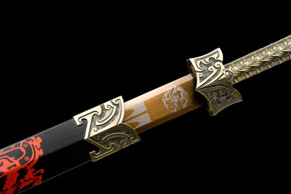 Han jian Sword Real,Hand Forged Golden Blade,Solid Wood Scabbard,Alloy Handle