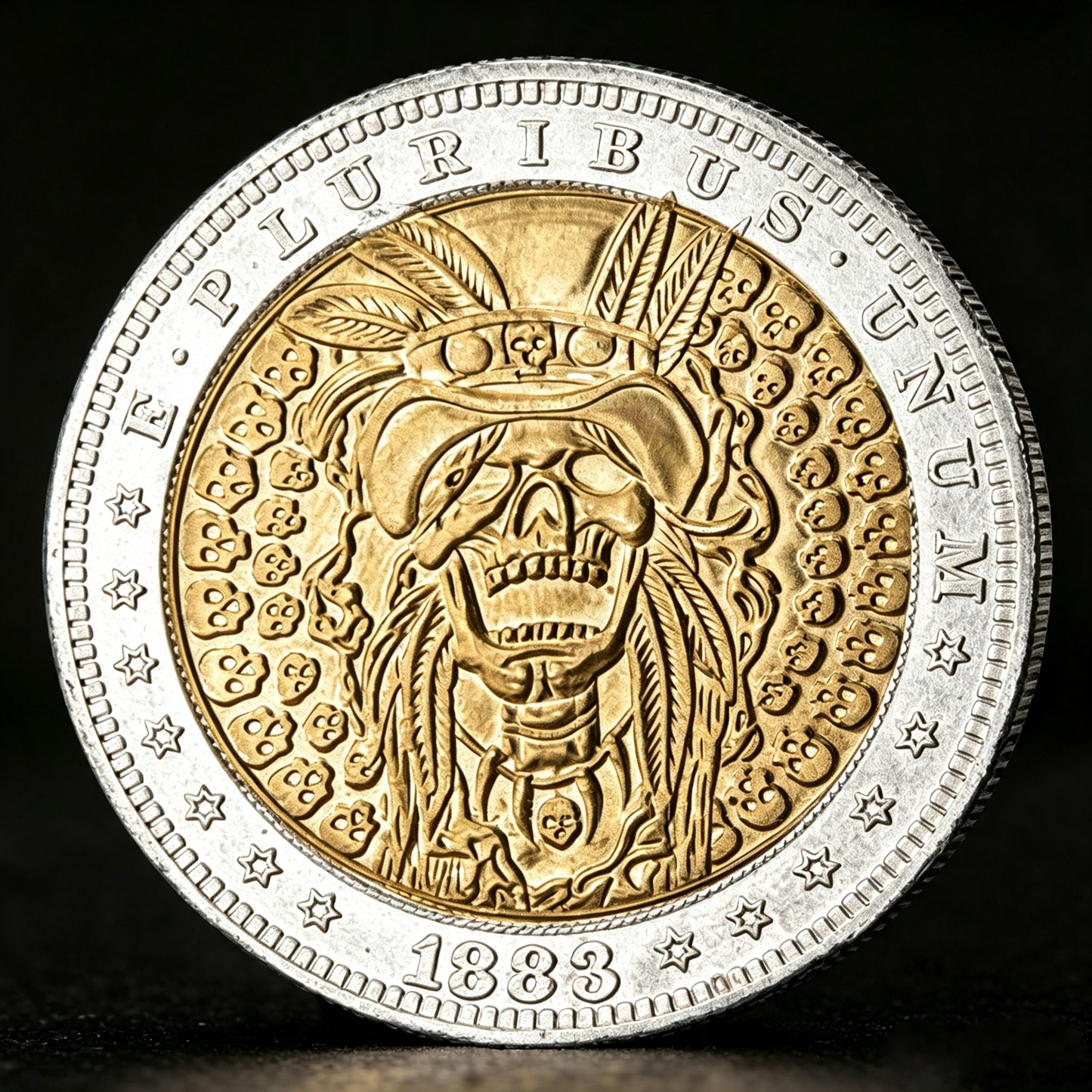 1883 Indian Skull Gold & Silver Tone Coin