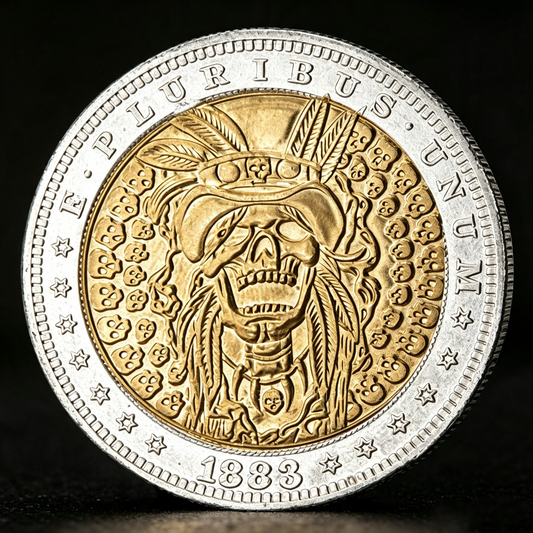 1883 Indian Skull Gold & Silver Tone Coin