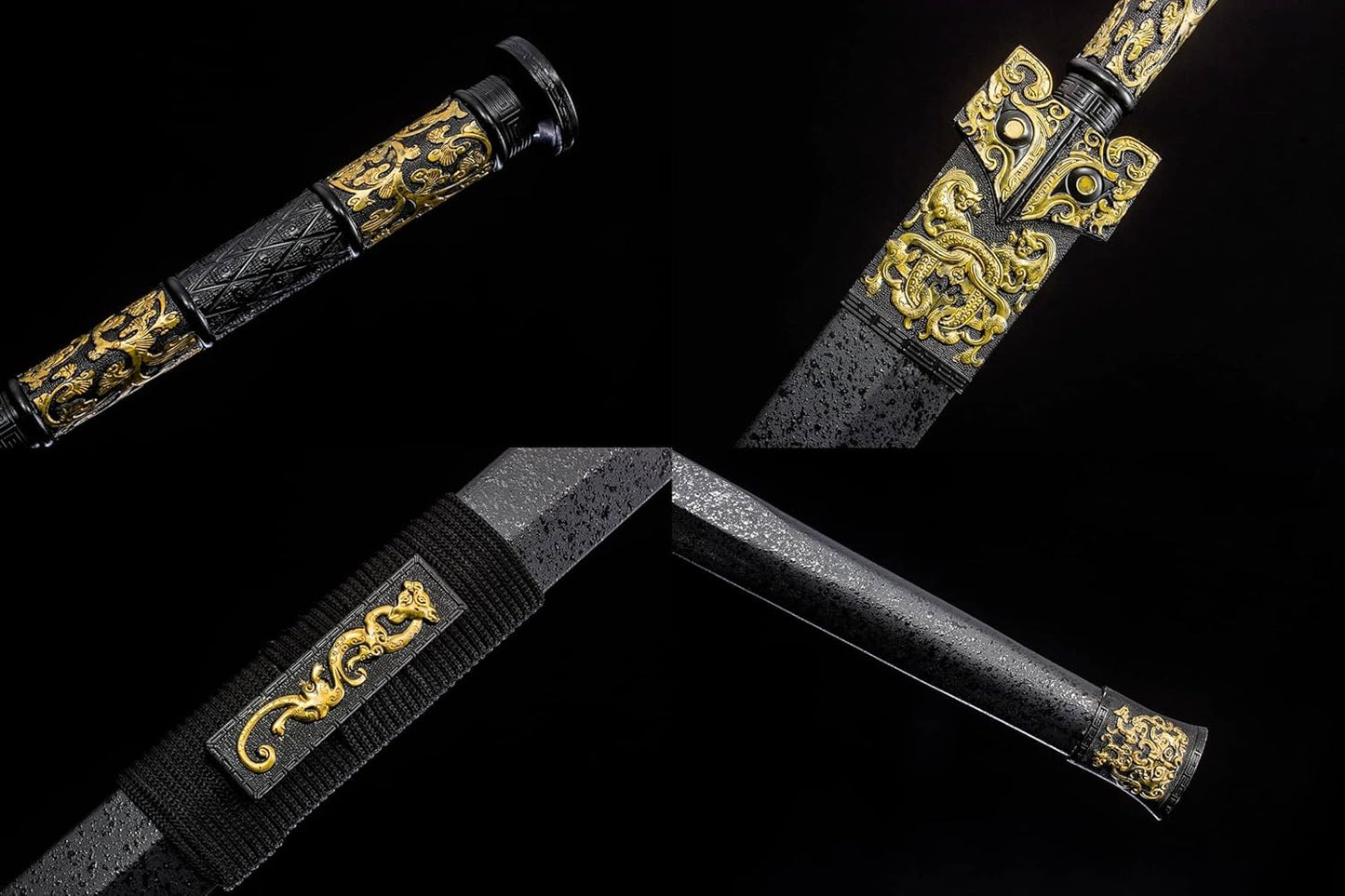 Han Jian Sword | 40.5" Hand-Forged Carbon Steel Blade | Zinc Alloy Handle & Black Wood Scabbard