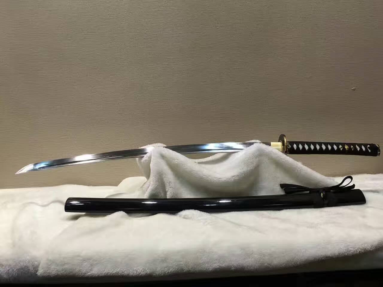 Samurai sword,katana(Medium carbon steel,Alloy fitted,Black paint scabbard)Full tang,Length 39"