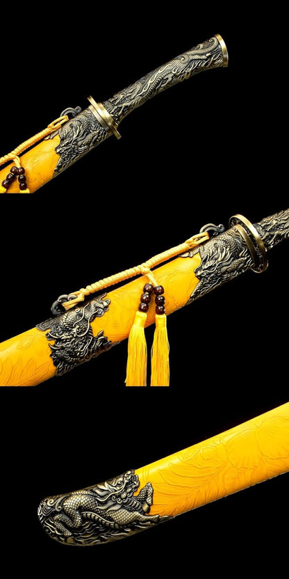 Qing dao Dynasty Army Sabre,Forged Blade with Alloy Fittings and Yellow Scabbard