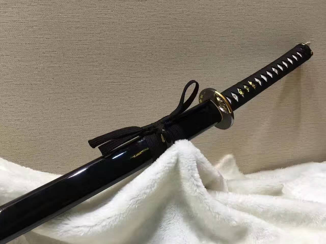 Samurai sword,katana(Medium carbon steel,Alloy fitted,Black paint scabbard)Full tang,Length 39"