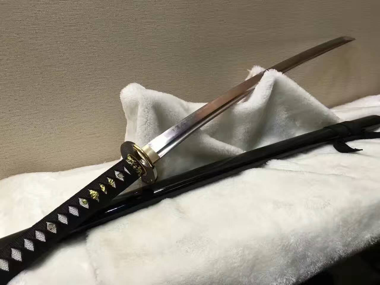 Samurai sword,katana(Medium carbon steel,Alloy fitted,Black paint scabbard)Full tang,Length 39"