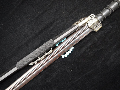 Han jian/Damascus steel Black Blade/Handmade/Black Wood scabbard/Alloy