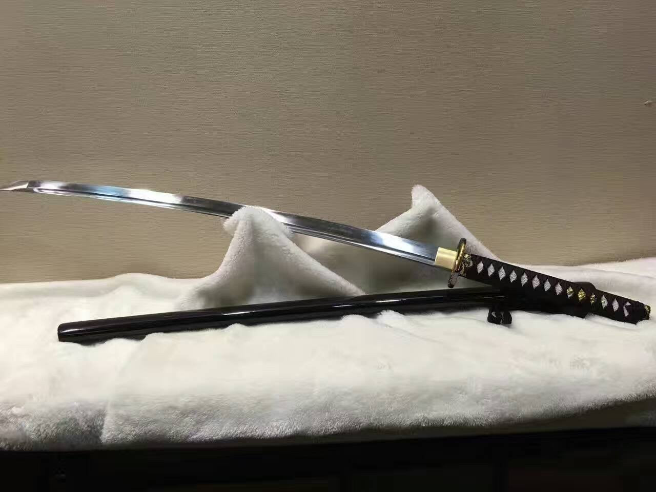 Samurai sword,katana(Medium carbon steel,Alloy fitted,Black paint scabbard)Full tang,Length 39"