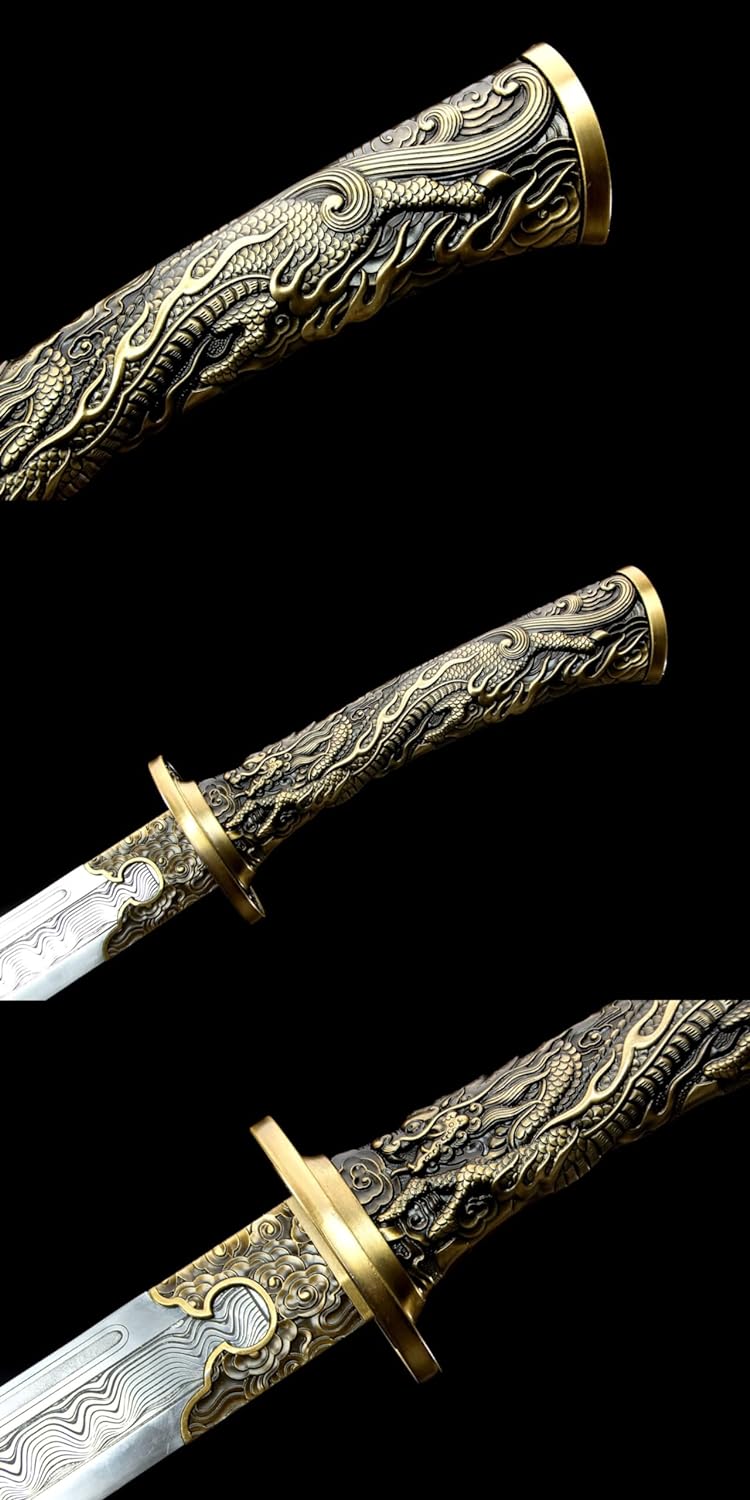 Qing dao Dynasty Army Sabre,Forged Blade with Alloy Fittings and Yellow Scabbard