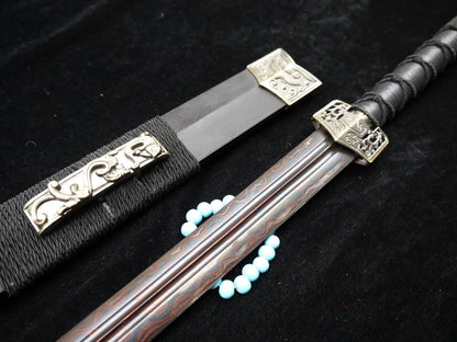 Han jian/Damascus steel Black Blade/Handmade/Black Wood scabbard/Alloy