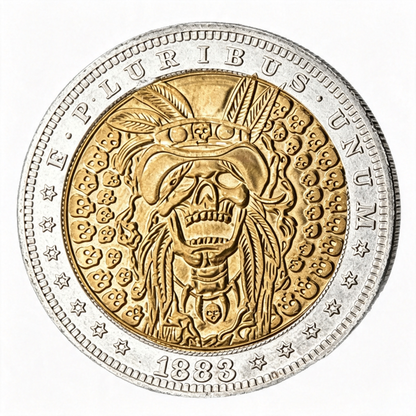 1883 Indian Skull Gold & Silver Tone Coin