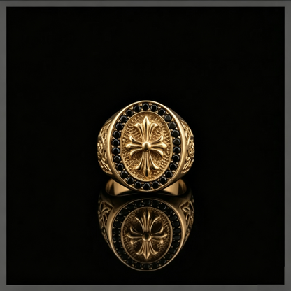 “Crowned Cross” | Full Pavé Fleur-de-Lis Ring
