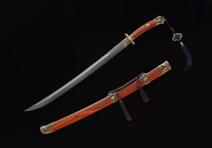 Qing dao Broadsword Forged Damascus Blades,Redwood Scabbard Brass Fittings