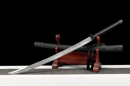 Qing dao Swords Real,Hand Forged High Carbon Steel Etched Blade,Alloy Fittings