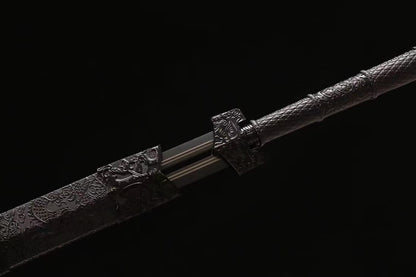 Han jian Swords Manganese Steel Hollow Blade,Black Scabbard,Alloy Handle