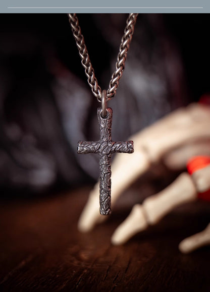 “Arcane Demon Eye Cross” | Dark Gothic Aged Cross Pendant Necklace