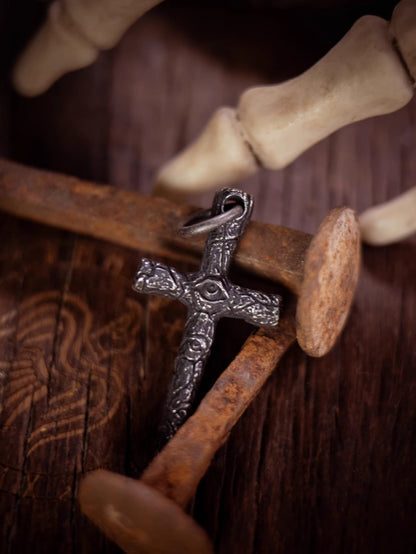 “Arcane Demon Eye Cross” | Dark Gothic Aged Cross Pendant Necklace
