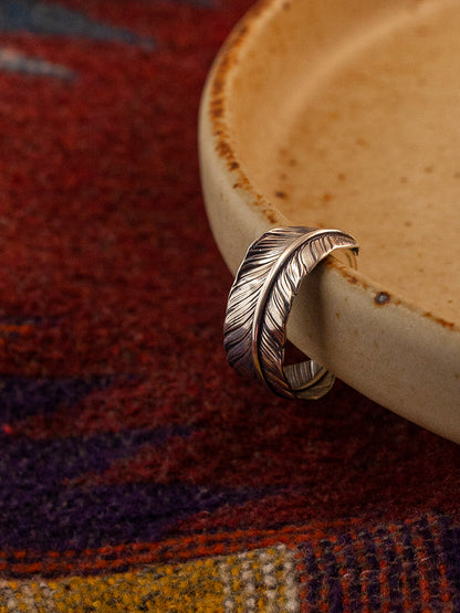 Takashi Japanese Aesthetic Feather Ring | S925 Sterling Silver Vintage Adjustable Band