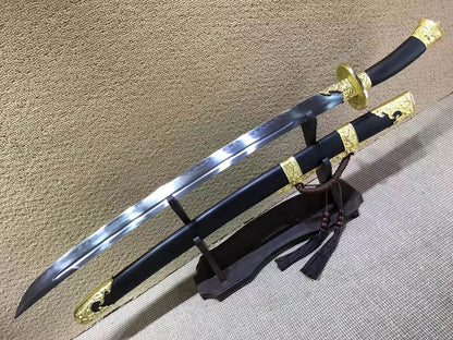 Broadsword,Qing dao,High carbon steel burn blade,Black wood scabbard