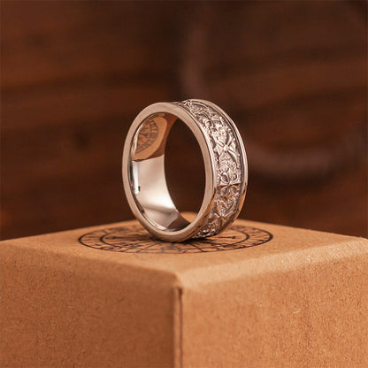 “Commandments” Exquisite Relief Cross Flower Ring
