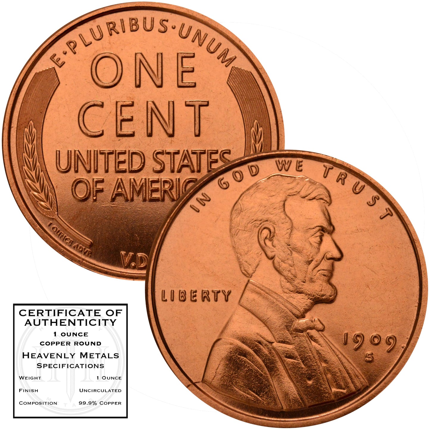 1909 S VDB Lincoln Wheat Cent Copper Round