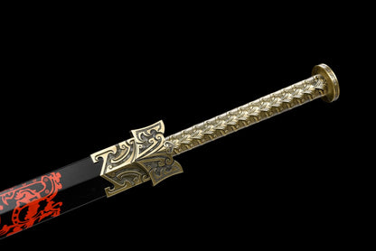 Han jian Sword Real,Hand Forged Golden Blade,Solid Wood Scabbard,Alloy Handle