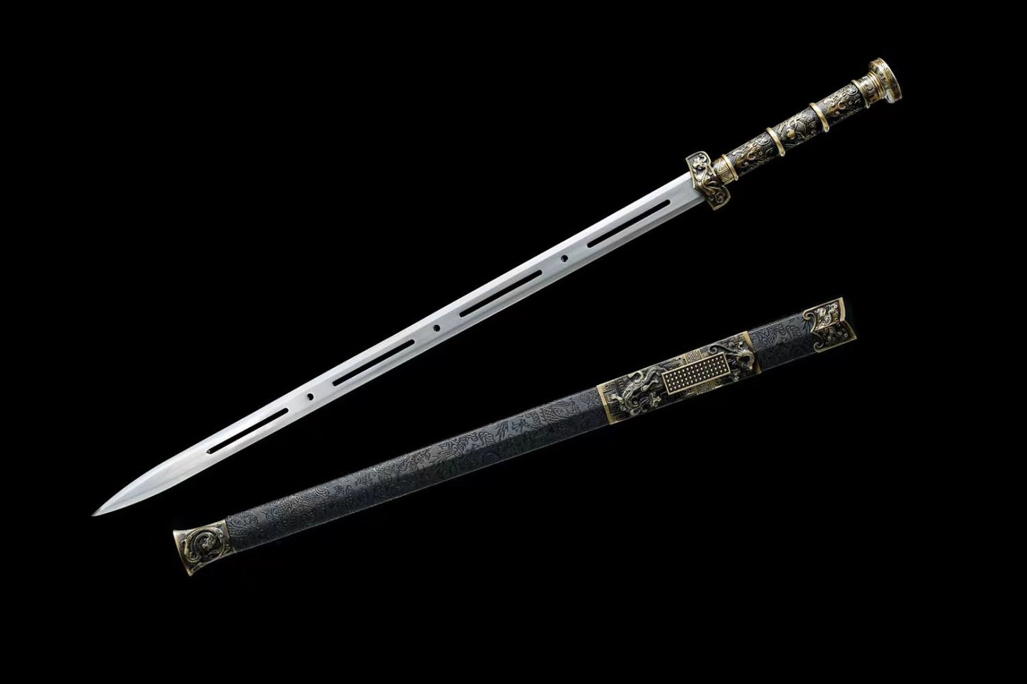 Han jian Forged Hollow Blade,Alloy Fittings,PU Scabbard Length 40"