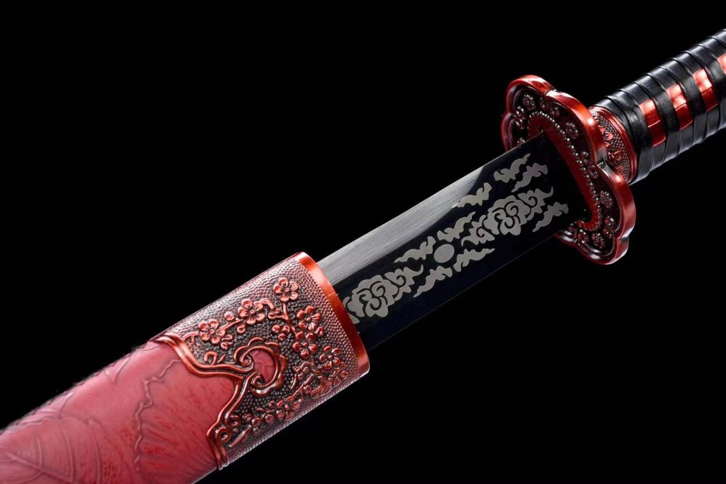 Qing dao Sword Real Forged High Carbon Steel Blade,Alloy Fittings,Red Scabbard