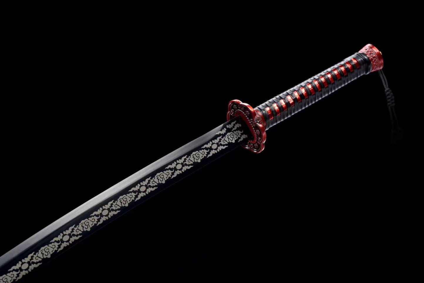 Qing dao Sword Real Forged High Carbon Steel Blade,Alloy Fittings,Red Scabbard