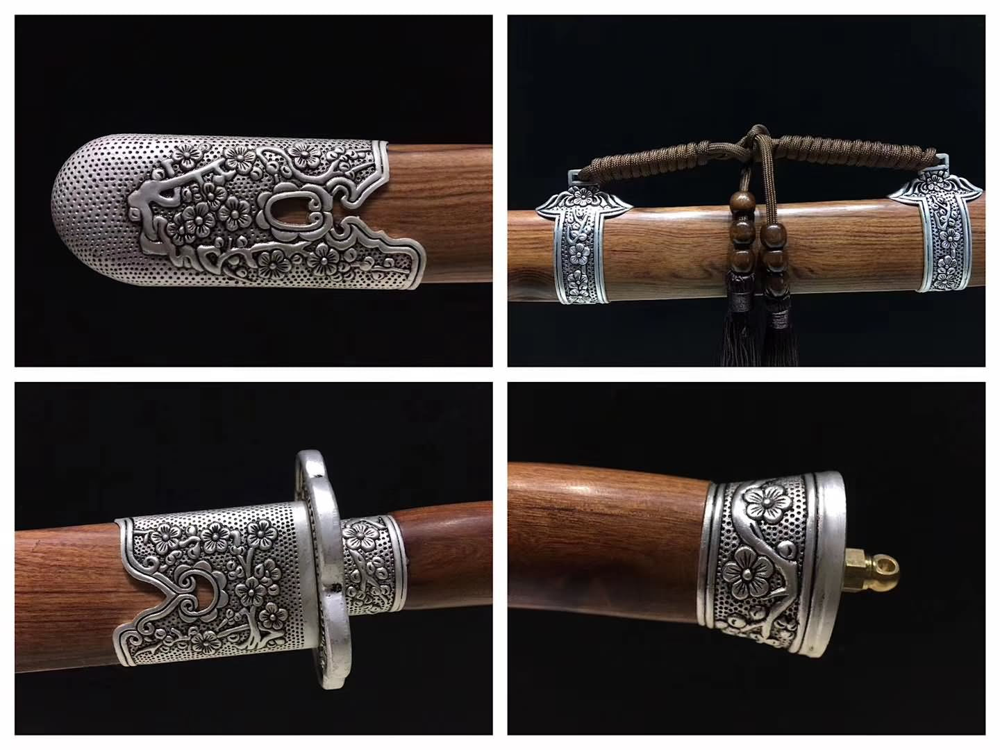 Qing dao,Handmade Damascus steel red blade,Rosewood scabbard