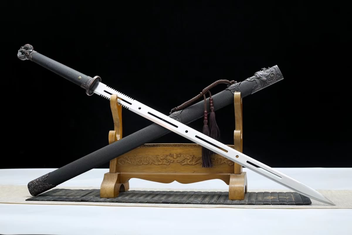 Han jian Sword Real High Carbon Steel Blades,Black Scabbard