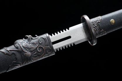 Han jian Sword Real High Carbon Steel Blades,Black Scabbard