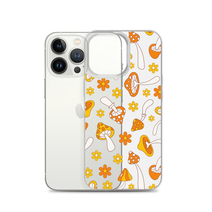 Retro Mushrooms Clear iPhone Case